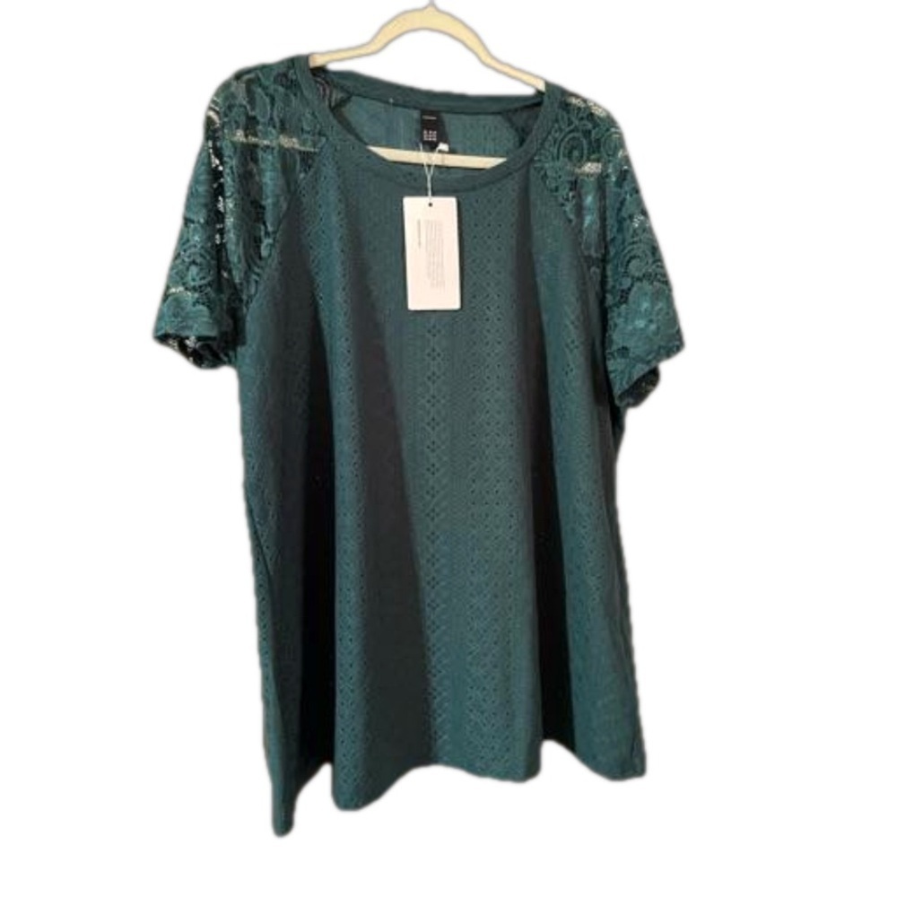 BloomChic Teal Lace Sleeve Knit Top